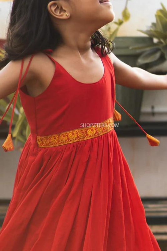Red Narayanapet Cotton Dress Mini
