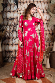Ruby Pink Jacquard Dress With Dupatta