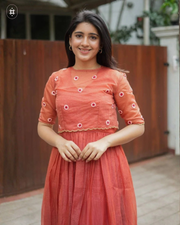 Tinyphool Kota Doria Midi(Dress) in Brown