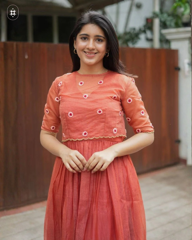 Tinyphool Kota Doria Midi(Dress) in Brown