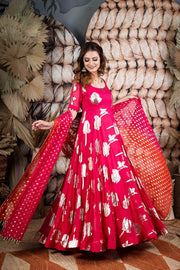 Ruby Pink Jacquard Dress With Dupatta