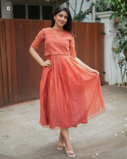 Tinyphool Kota Doria Midi(Dress) in Brown