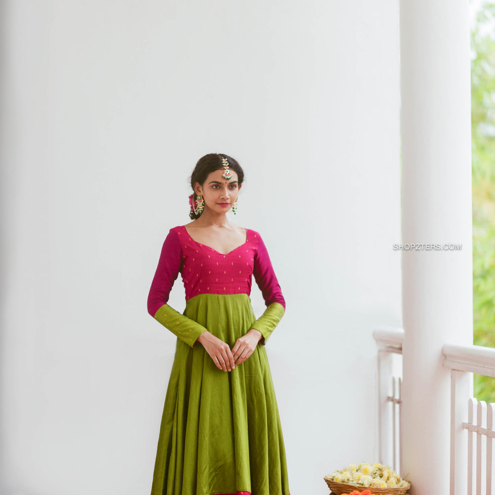 Pink and Green Cotton Silk Dress – Shopzters