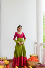 Pink and Green Cotton Silk Dress