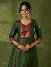 Beautiful Emerald Green Tissue Kurta With Brocade Details