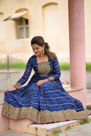 Blue Handloom Silk Maxi Dress