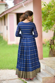 Blue Handloom Silk Maxi Dress