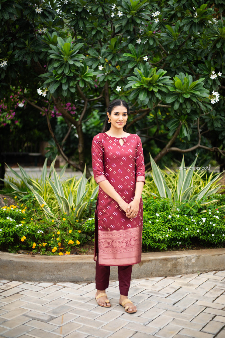 Royal Maroon Bandhini Kurta Set