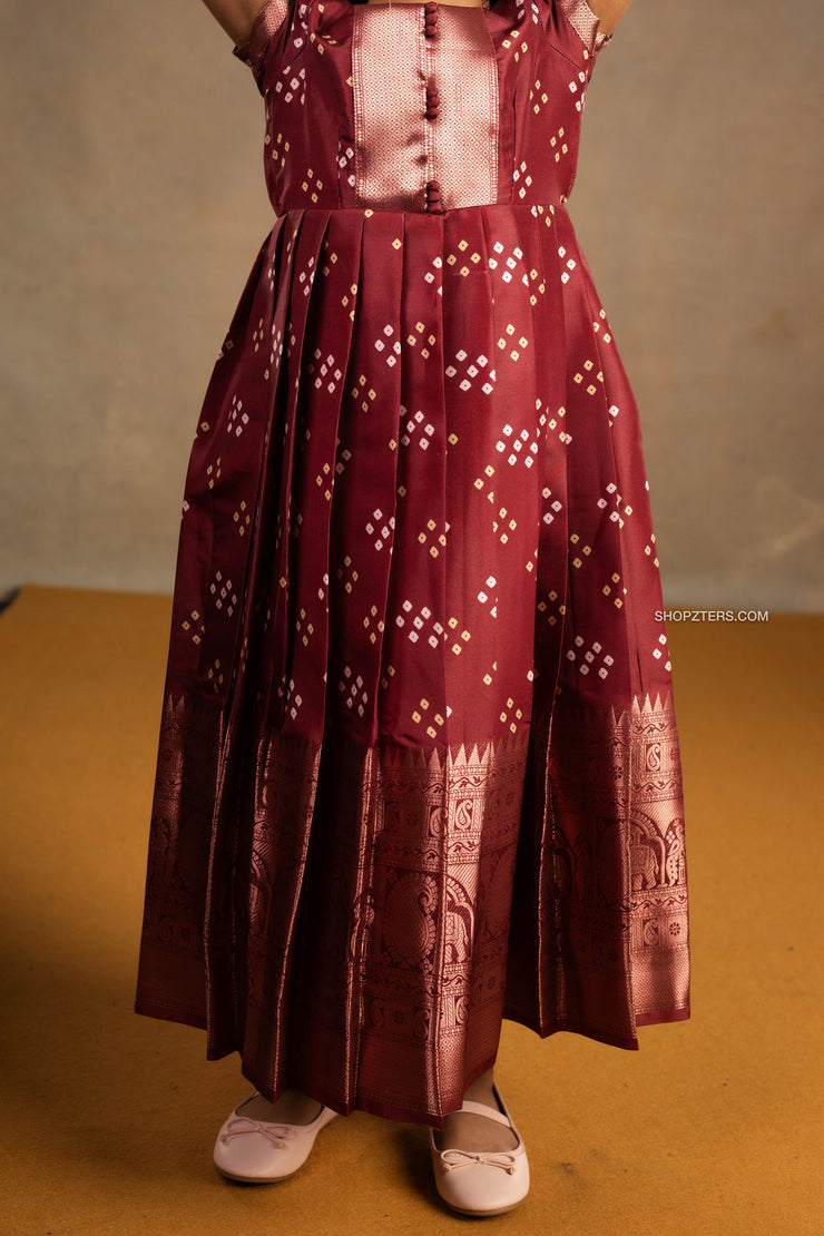 Maroon Bandhini Silk Dress - Mini