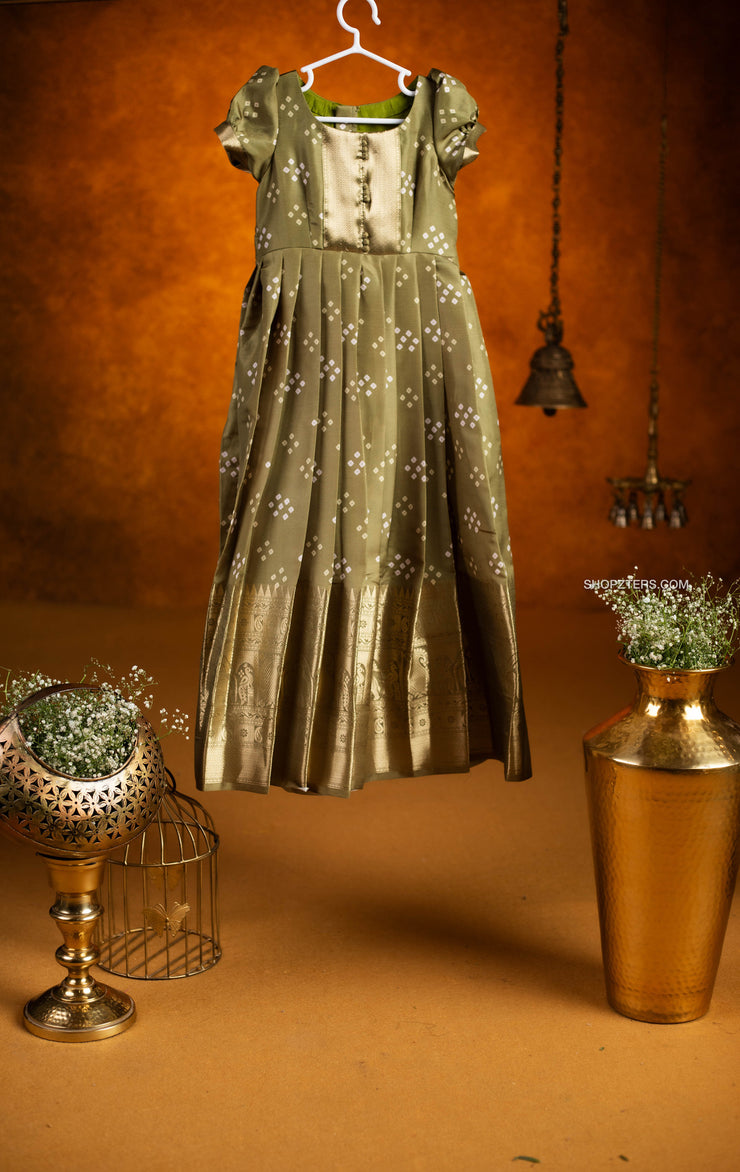 Green Bandhini Silk Dress - Mini