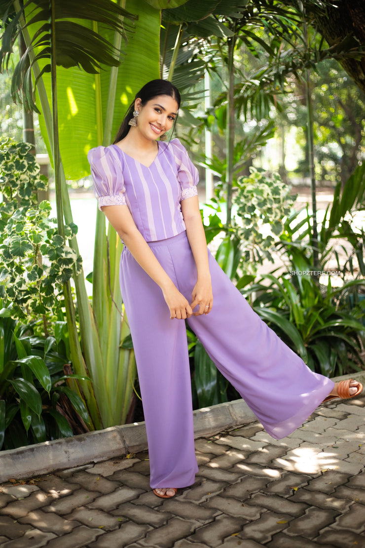 Lilac Crop Top with Flowy Pants
