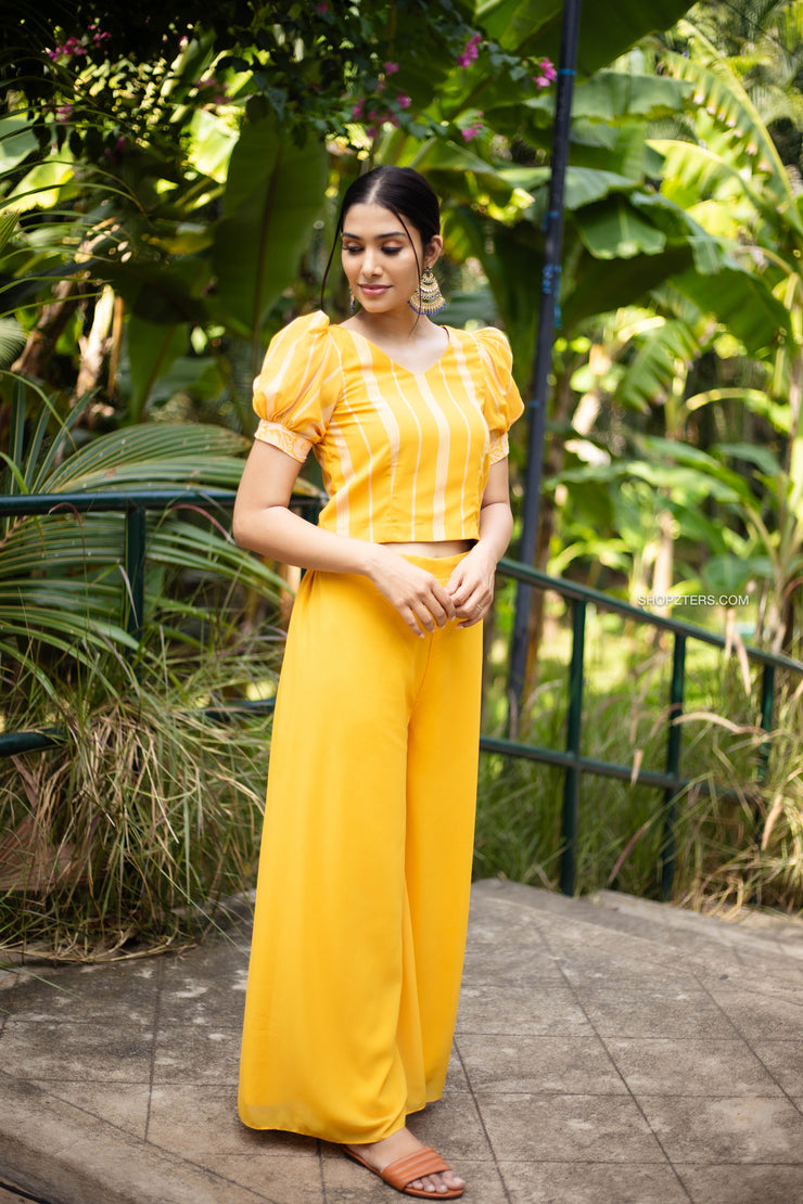 Yellow Crop Top with Flowy Pants