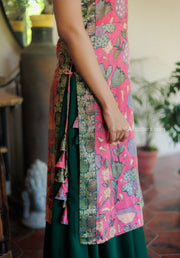 Peach and Green Kurti and Skirt Set