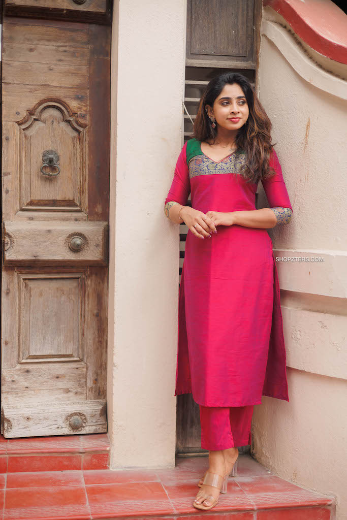 Magenta Chanderi Kurta Set