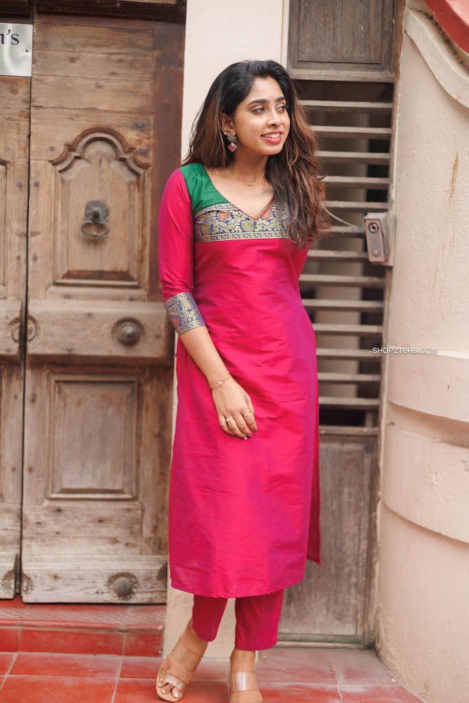 Magenta Chanderi Kurta Set