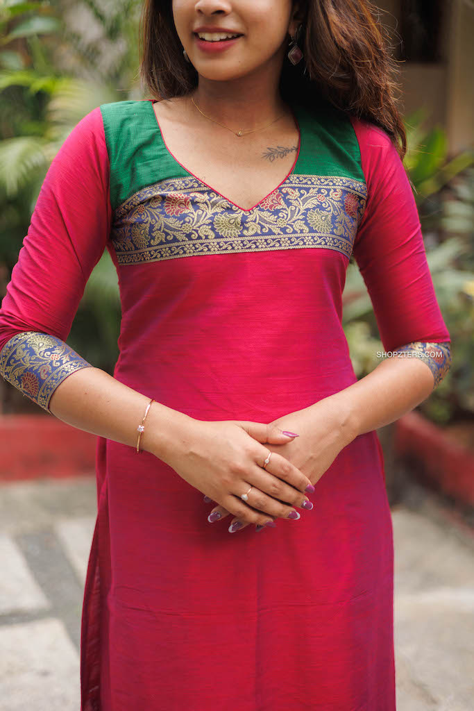 Magenta Chanderi Kurta Set