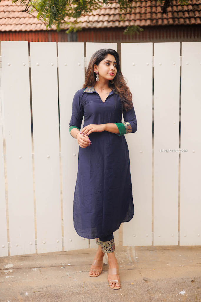 Dark Blue Chanderi Kurta set