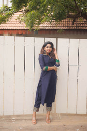 Dark Blue Chanderi Kurta set