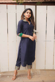 Dark Blue Chanderi Kurta set