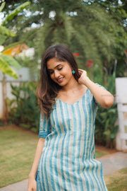 Blue Stripped Silk Kurta Set