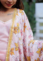 Peach Pink Chanderi Kurta Set With Peach Dupatta