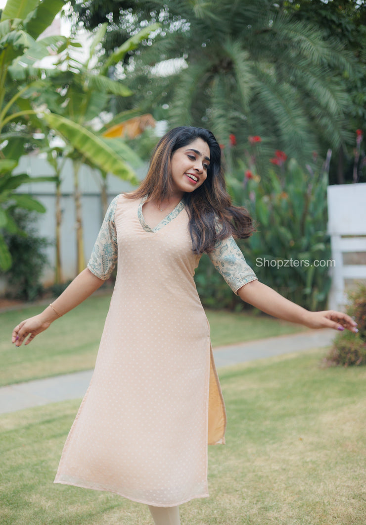 Ivory and Teal Georgette Kurti