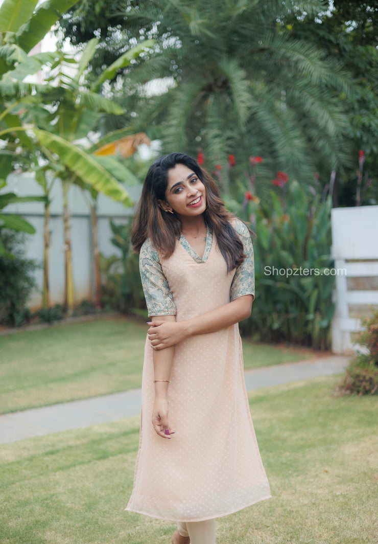 Ivory and Teal Georgette Kurti