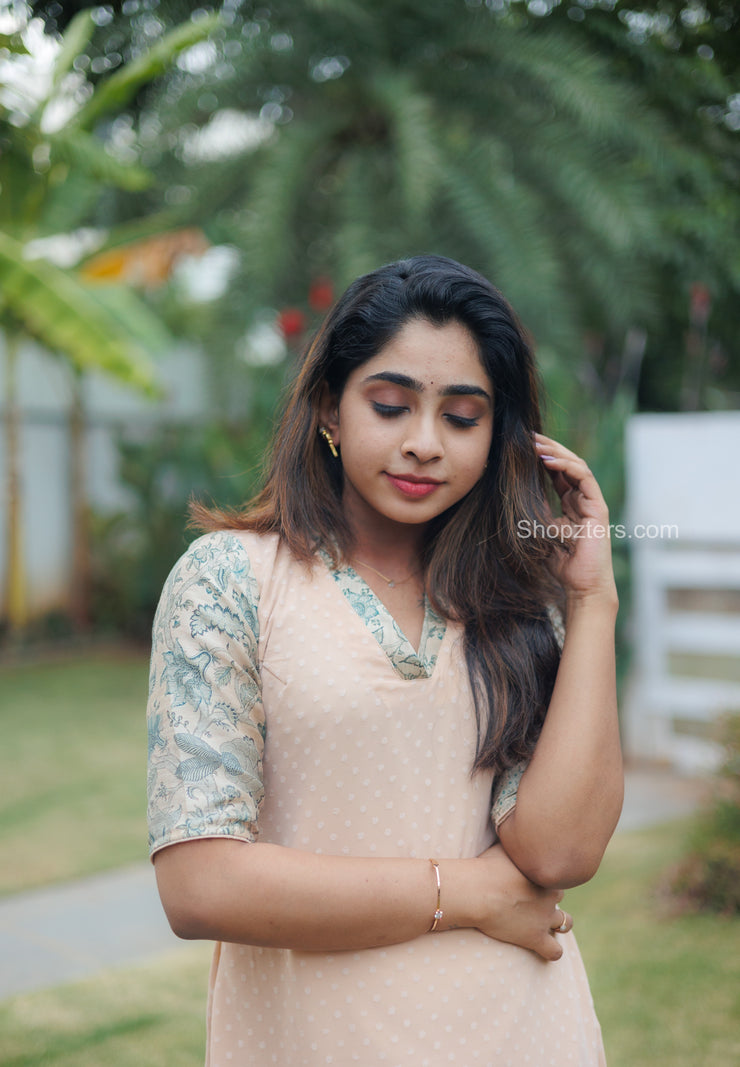 Ivory and Teal Georgette Kurti