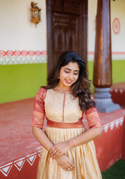 Off White and Marron Banaras Brocade Dress