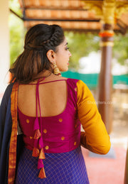 Blue With Magenta Handloom Cotton Dress