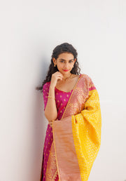 Magenta Kurti With Yellow Dupatta