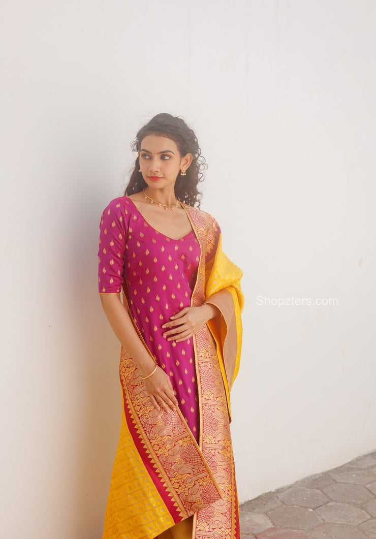 Magenta Kurti With Yellow Dupatta