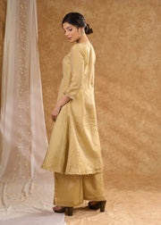 Elegant Golden Tissue A-Line Kurta with Tissue Pants (Dupatta Optional)