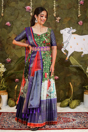 Green Banarasi Silk Dress with Dupatta and Belt