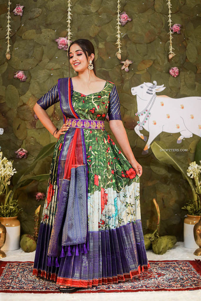 Beige Digital Printed Art Silk Gown Indo Western 179GW06