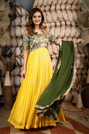 Green and Yellow Georgette kalamkari Dress