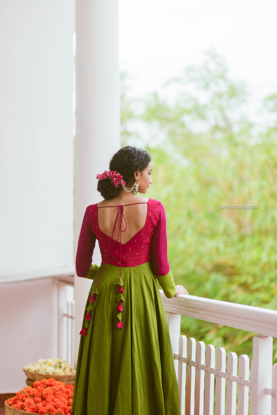 Pink and Green Cotton Silk Dress