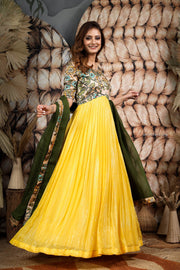 Green and Yellow Georgette kalamkari Dress
