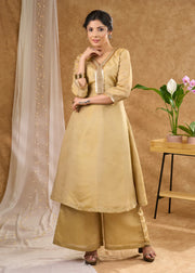 Elegant Golden Tissue A-Line Kurta with Tissue Pants (Dupatta Optional)