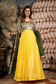 Green and Yellow Georgette kalamkari Dress