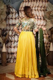 Green and Yellow Georgette kalamkari Dress