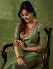 Soothing Olive Chanderi Kurta With Brocade Details