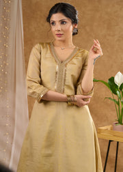 Elegant Golden Tissue A-Line Kurta with Tissue Pants (Dupatta Optional)