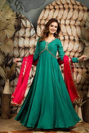 Emerald Green Long Dress with Dupatta