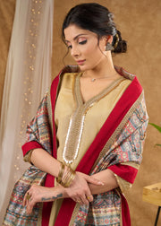 Elegant Golden Tissue A-Line Kurta with Tissue Pants (Dupatta Optional)