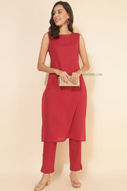 Red Cotton Dobby Solid Co-Ord Set
