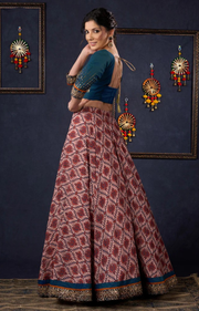 Graceful Printed Lehenga With Gold Embroidered Blouse & Matching Dupatta.