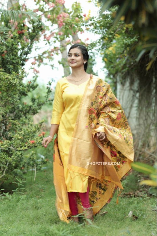 Silk Cotton Kurta With Banarasi Dupatta