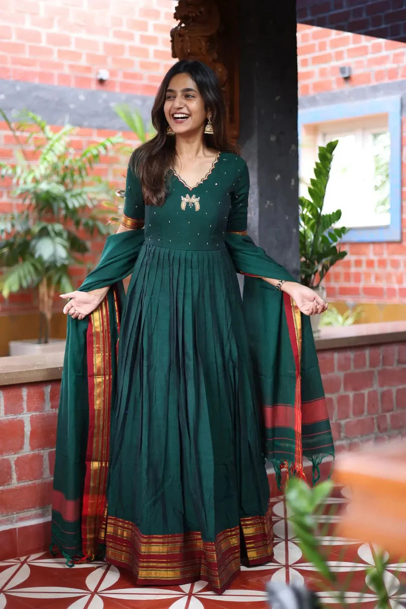 Green Handloom Anarkali Dress Green Handloom Anarkali Dress