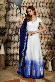 White and Blue Organza Dress